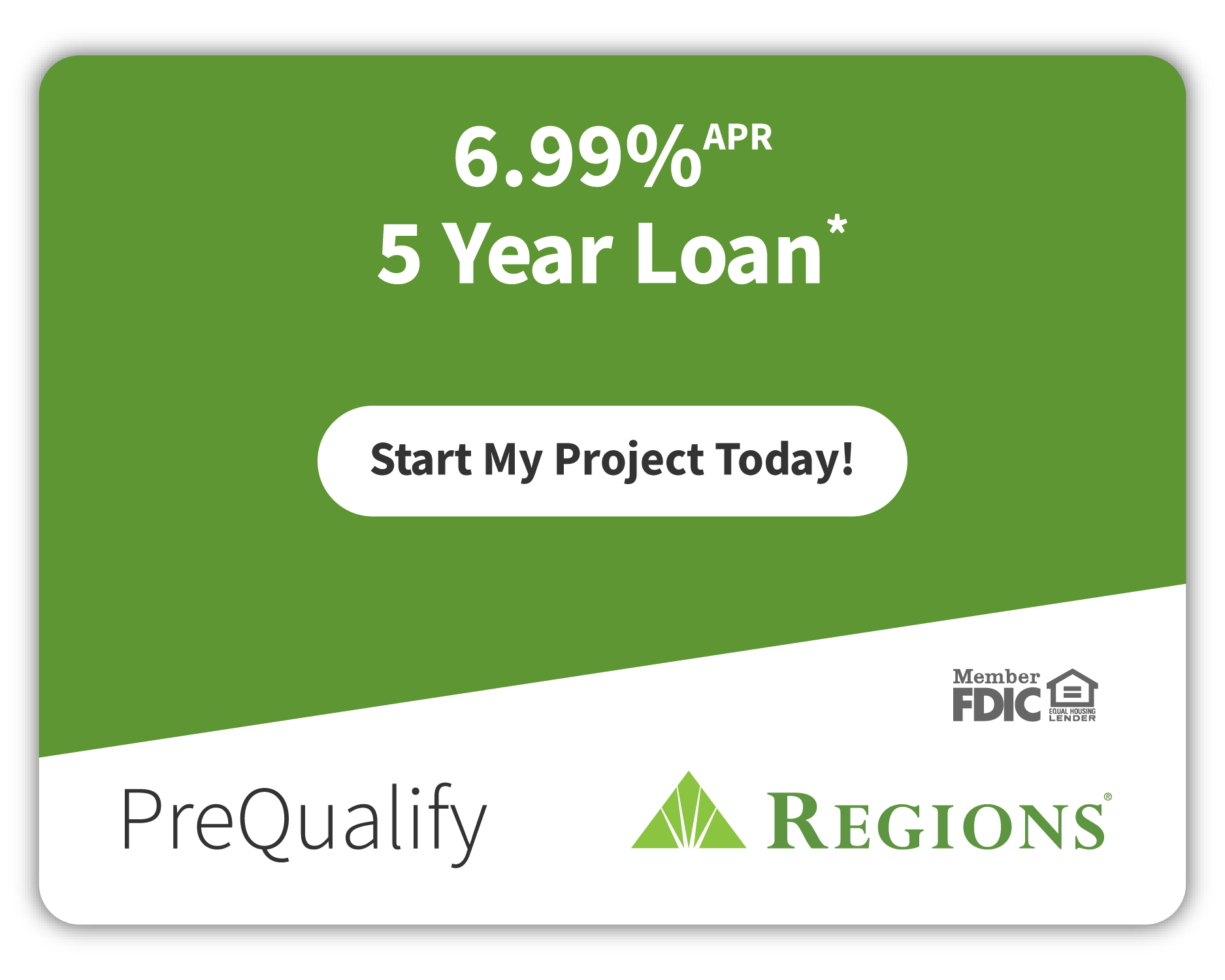 6.99% APR on a 5 year loan. Start my project today.